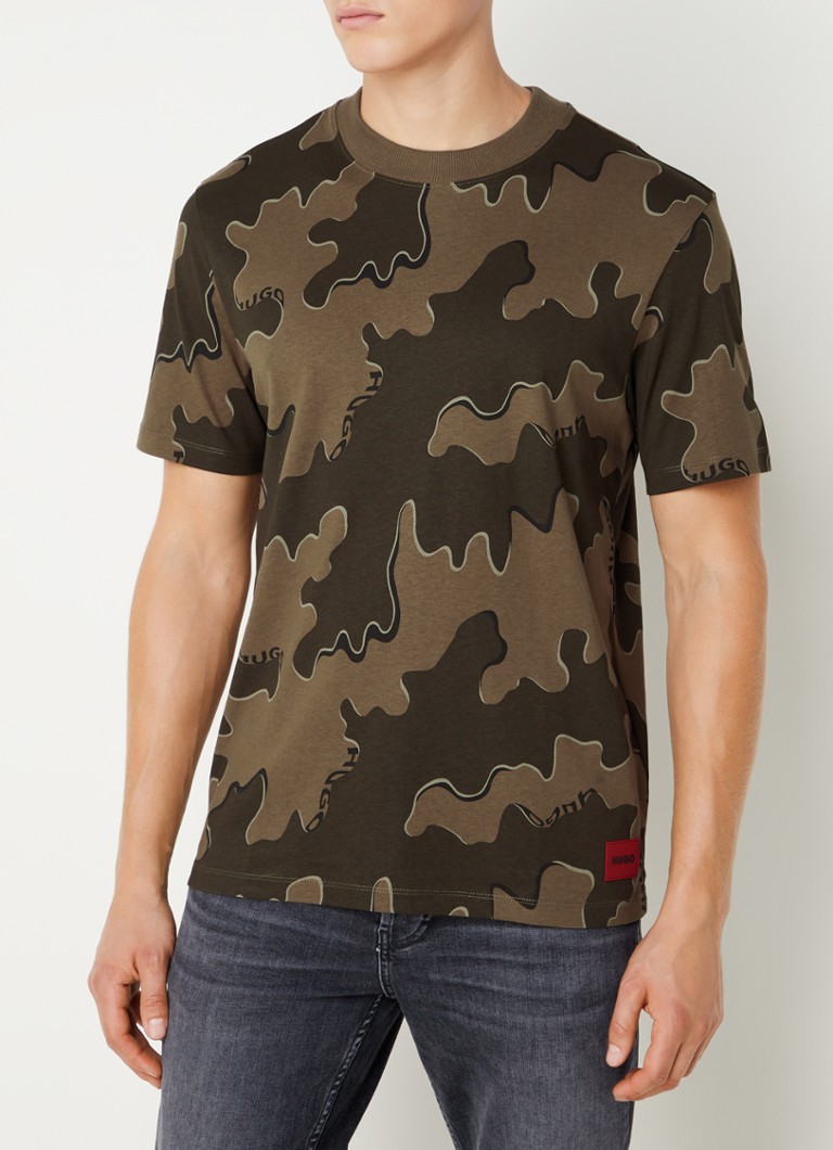 HUGO BOSS - Damou T-shirt met camouflageprint en logo - Legergroen