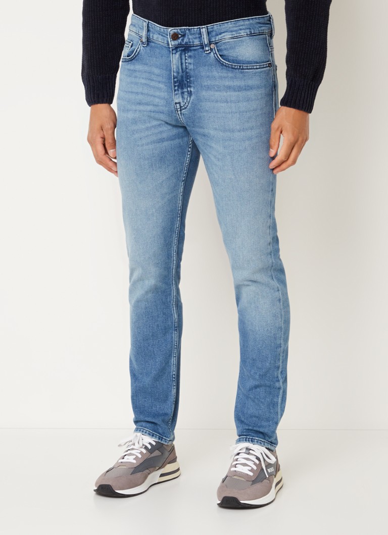 HUGO BOSS Delaware slim fit jeans met lichte wassing • Indigo • de ...