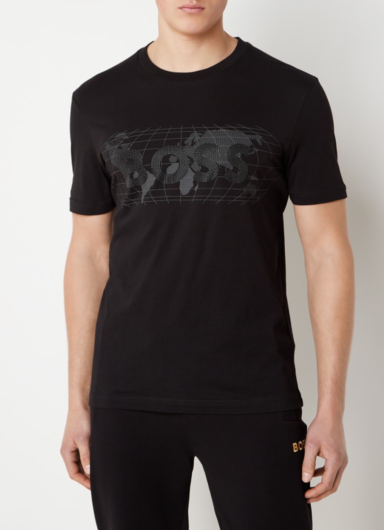 HUGO BOSS - Diamond1 T-shirt met logoprint en strass - Zwart