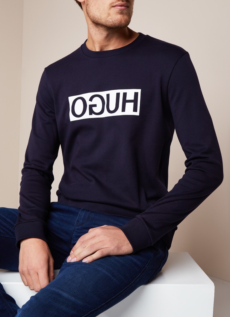 HUGO BOSS - Dicago sweater van katoen met logoprint - Blauw