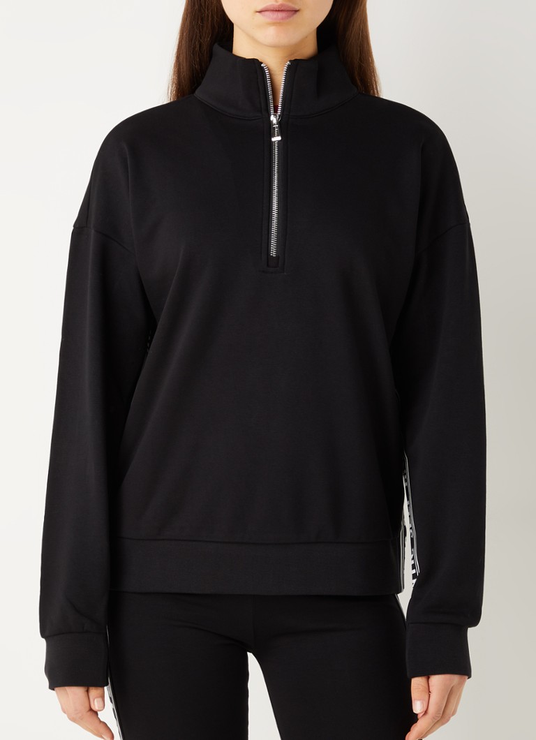 HUGO BOSS - Diliona sweater met halve rits en tekstprint - Zwart