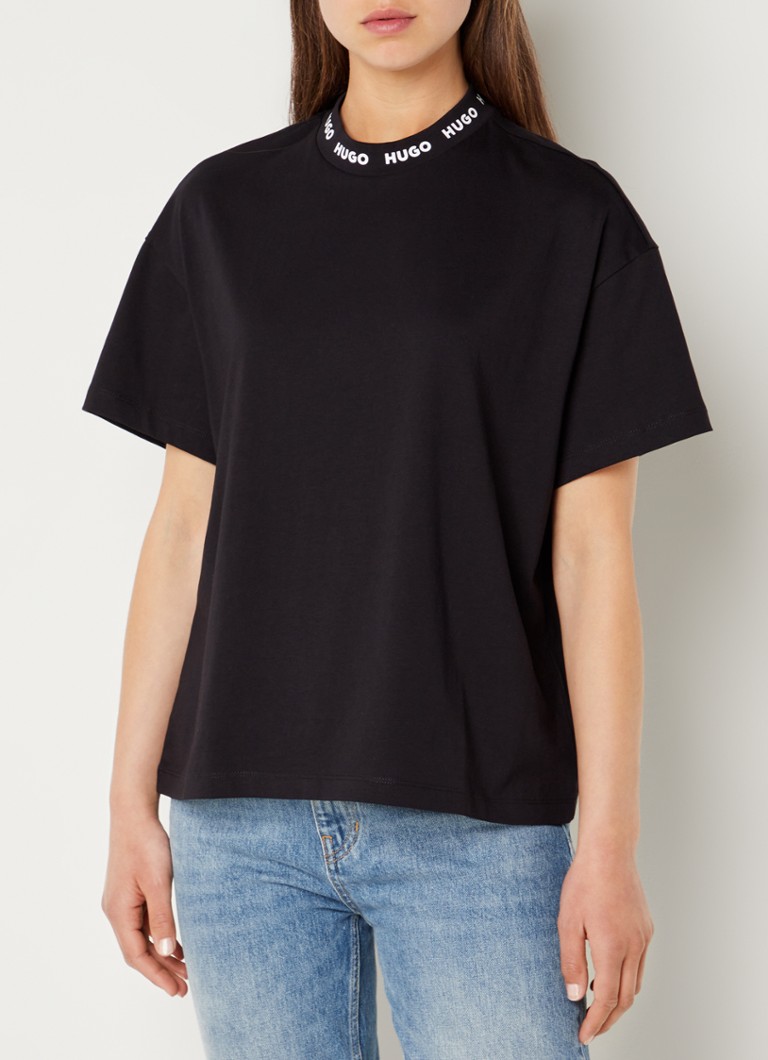 HUGO BOSS - Dorene T-shirt met logoband - Zwart