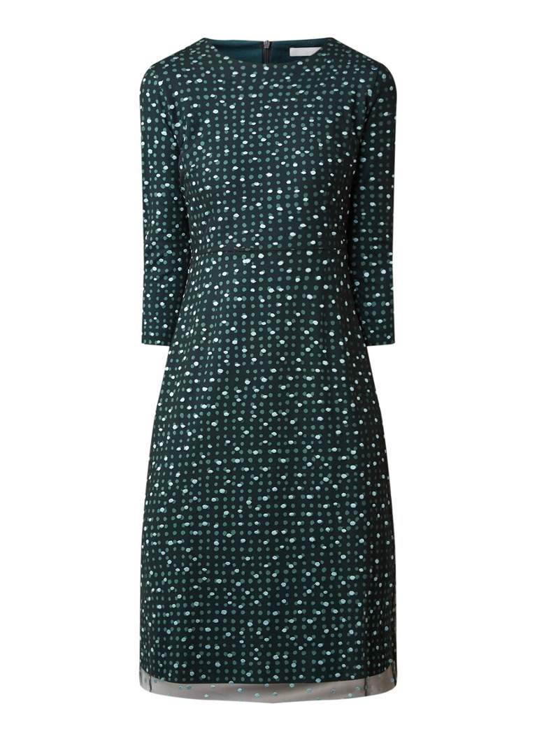 Hugo Boss Ebriella Midi Jurk Met Stippendessin En Detail Van Mesh