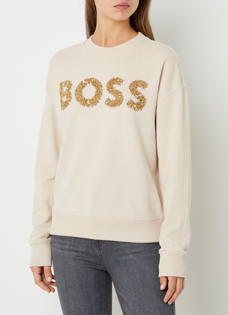 HUGO BOSS - Ecaisa sweater met logo van pailletten - Geel
