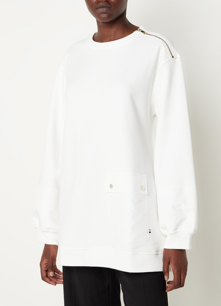 HUGO BOSS - Ecarga sweater met ritsdetail en klepzak - Gebroken wit