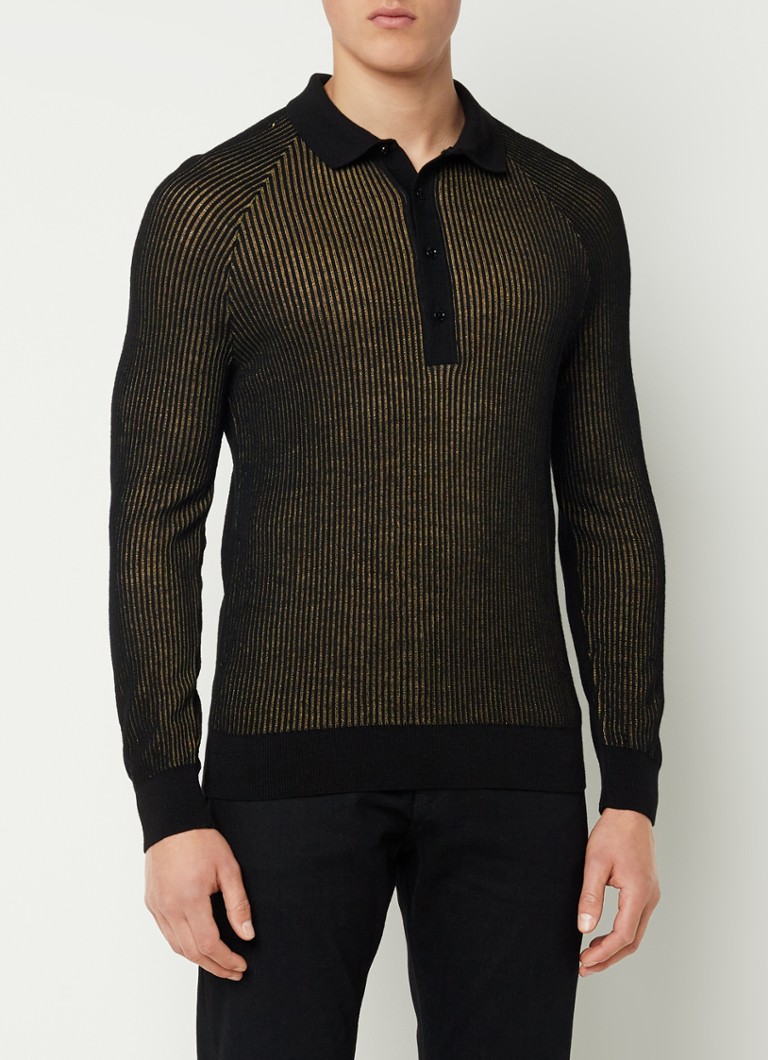 HUGO BOSS - Fuido regular fit ribgebreide polo in wolblend - Zwart