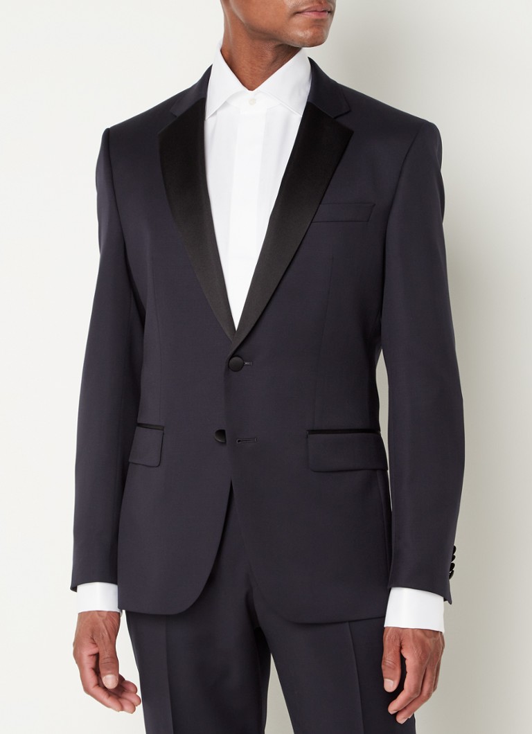 dier globaal bros HUGO BOSS H-Huge-Tux slim fit colbert van wol met details van satijn •  Donkerblauw • de Bijenkorf