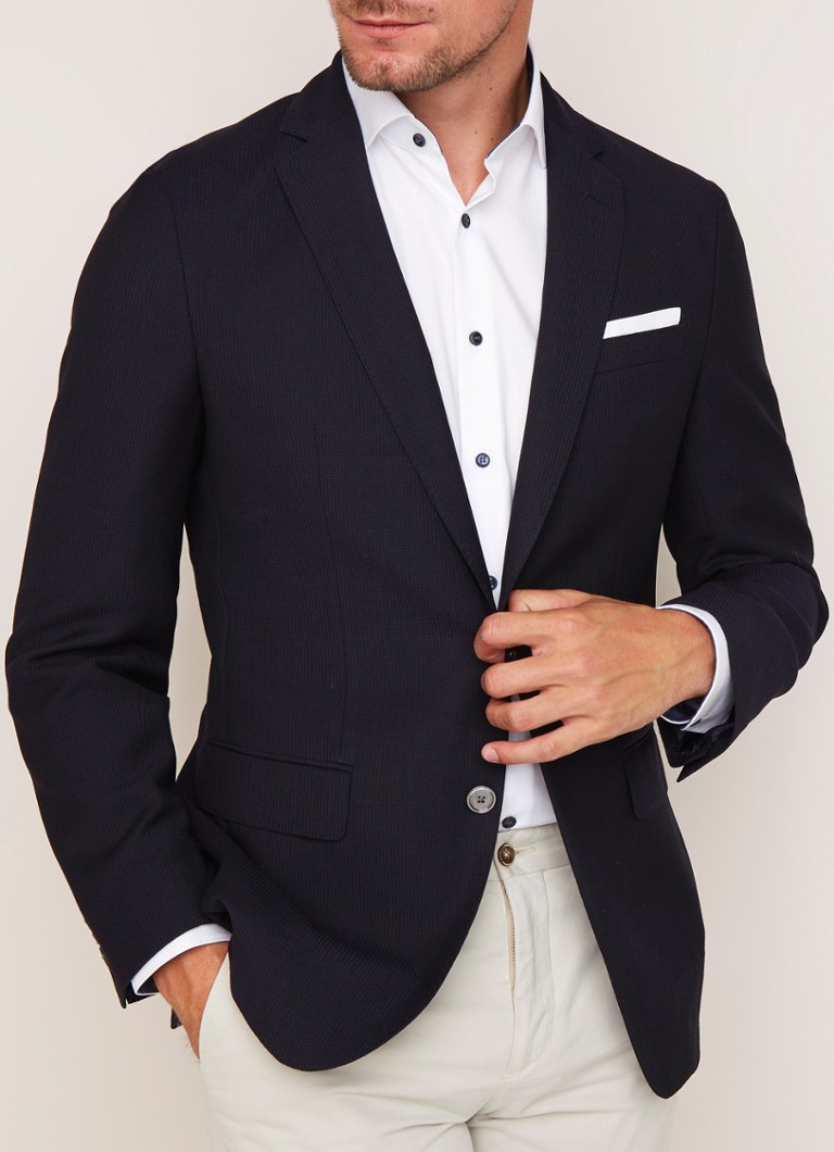 HUGO BOSS - Hartlay slim fit colbert van scheerwol met structuur - Donkerblauw