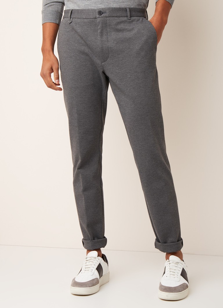HUGO BOSS - Heldor slim fit pantalon met stretch  - Grijsmele