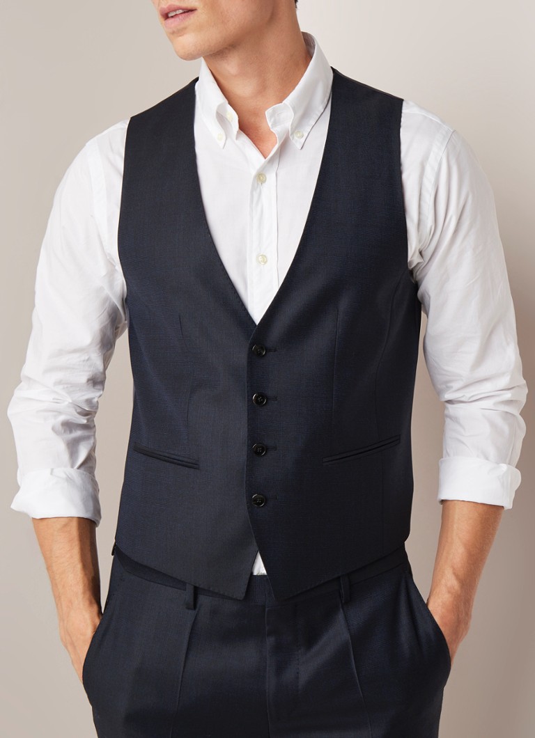 HUGO BOSS - Helward2/Genius5 driedelig slim fit pak van wol - Donkerblauw