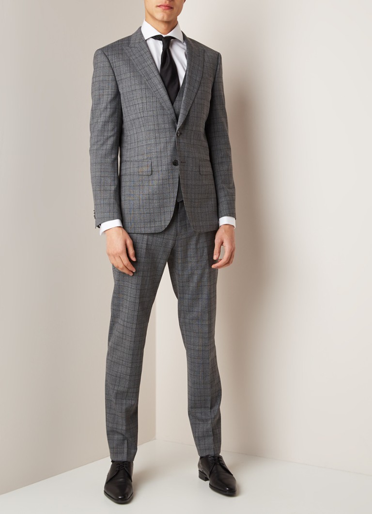 HUGO BOSS - Helward5/Genius5 slim fit pak met ruitdessin - Grijs
