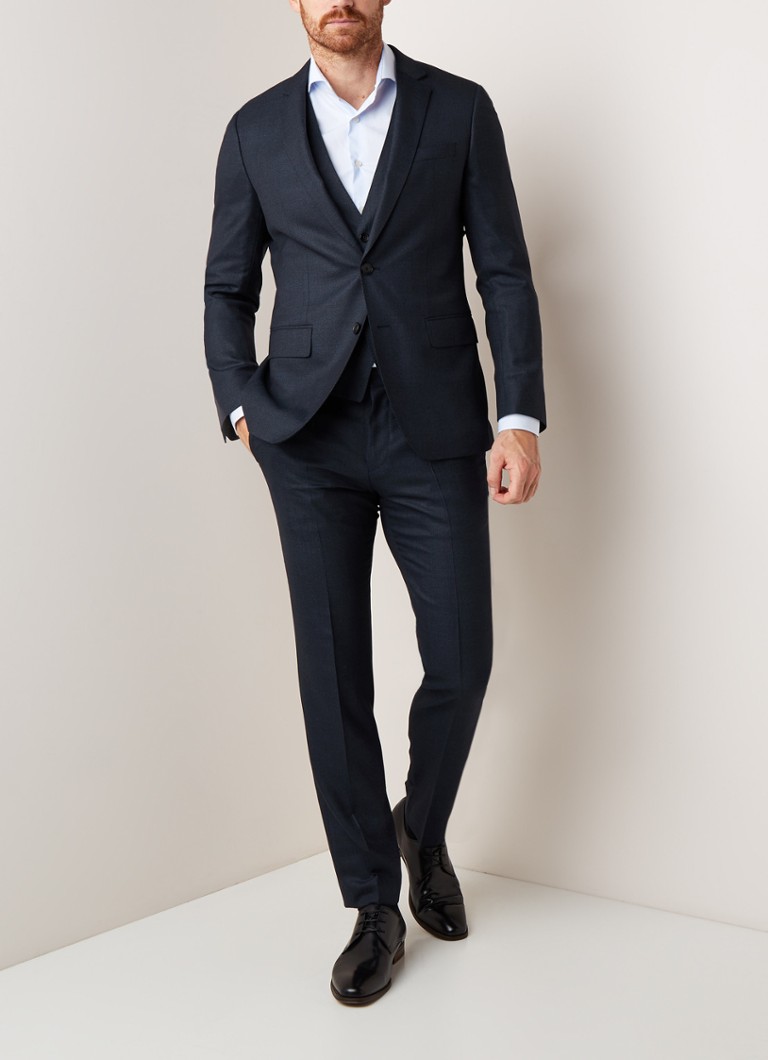 HUGO BOSS - Huge6/Genius5 driedelig slim fit pak van scheerwol - Donkerblauw