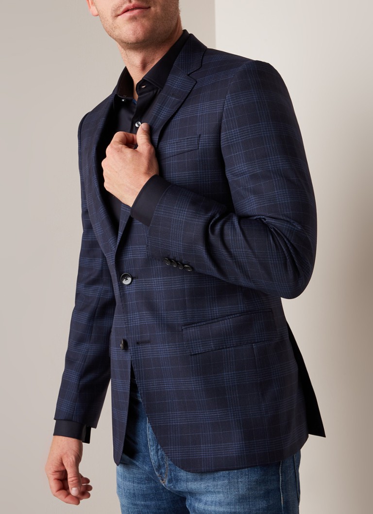 HUGO BOSS - Huge6 slim fit colbert van scheerwol met ruitdessin - Donkerblauw