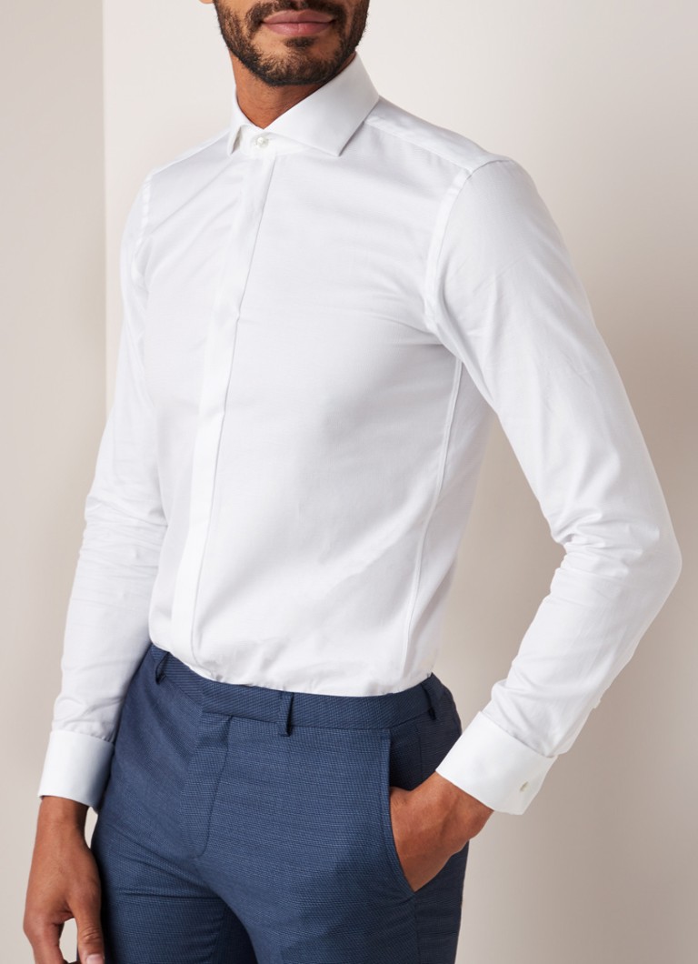 HUGO BOSS - Katthew slim fit overhemd met structuur en dubbele manchet - Wit