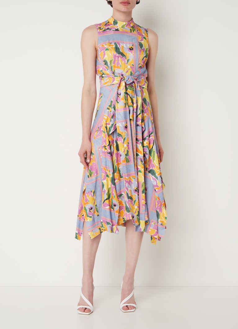 HUGO BOSS - Kestani_OC midi jurk met knoopdetail en print  - Lichtblauw