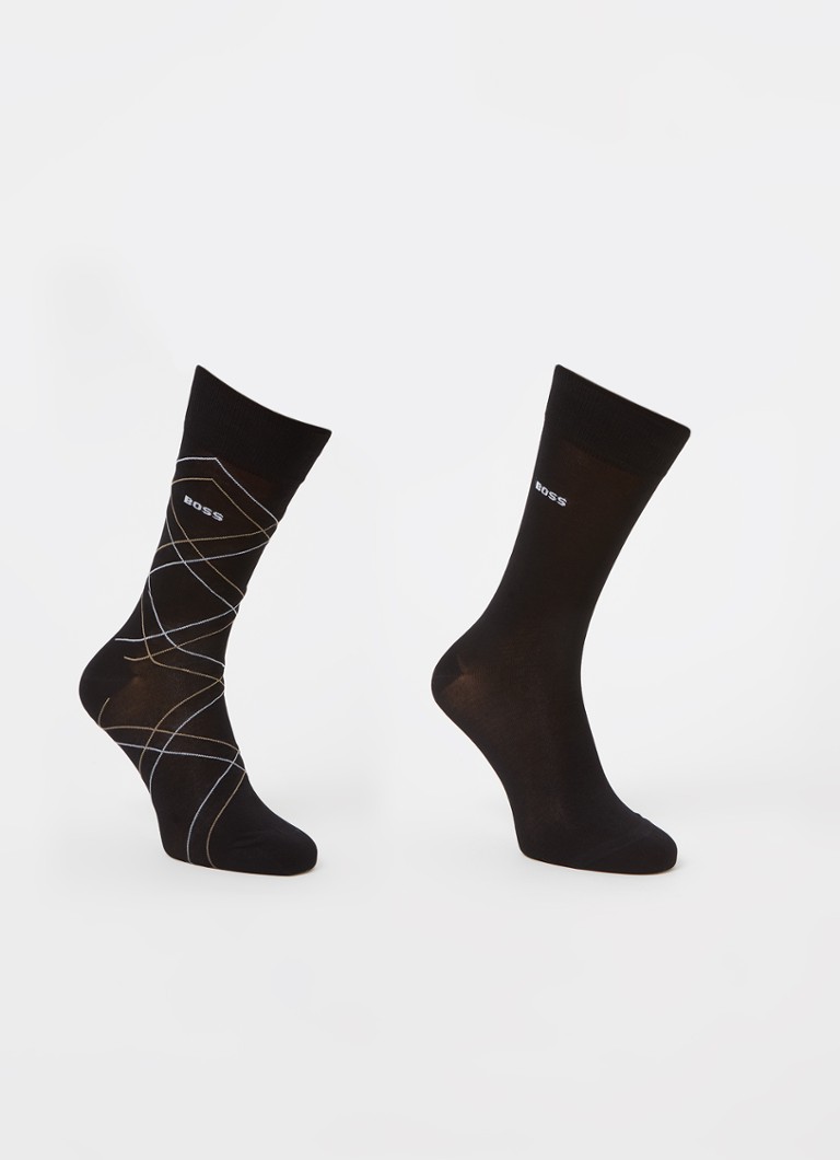 HUGO BOSS - Overcheck sokken met ruitdessin 2-pack - Zwart