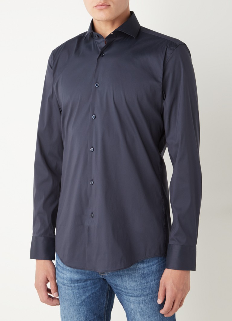 HUGO BOSS - P-HANK-spread slim fit overhemd met stretch - Donkerblauw