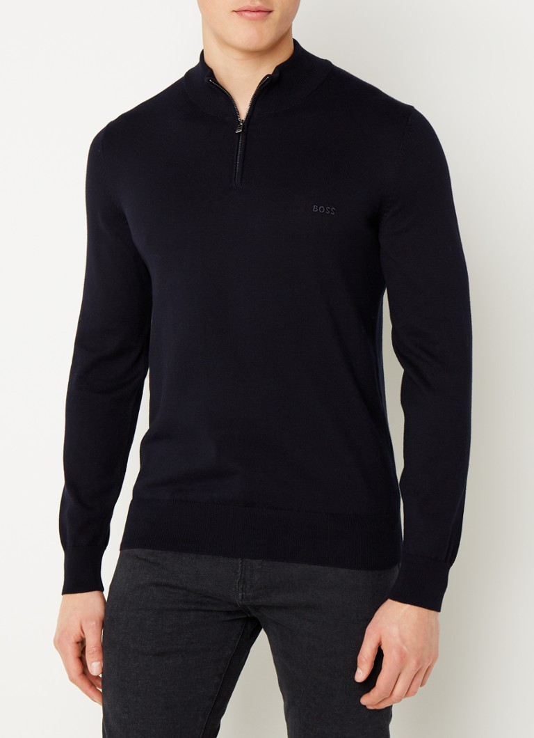 HUGO BOSS Padro fijngebreide trui met halve rits • Donkerblauw • de Bijenkorf