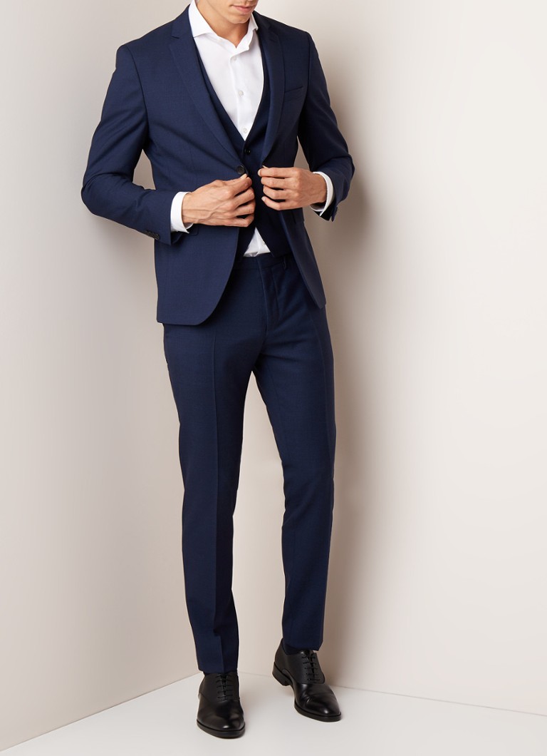 HUGO BOSS - Reymond/Wenten driedelig extra slim fit pak van scheerwol - Donkerblauw