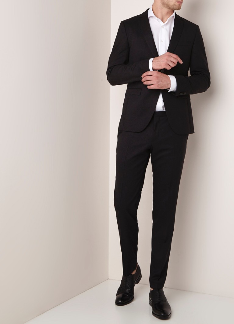 HUGO BOSS - Reymond/Wenten slim fit pak met micro streepdessin - Zwart