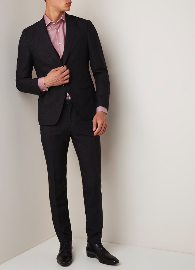 HUGO BOSS - Rusten/Wenten driedelig extra slim fit pak van wol met ruitdessin - Zwart