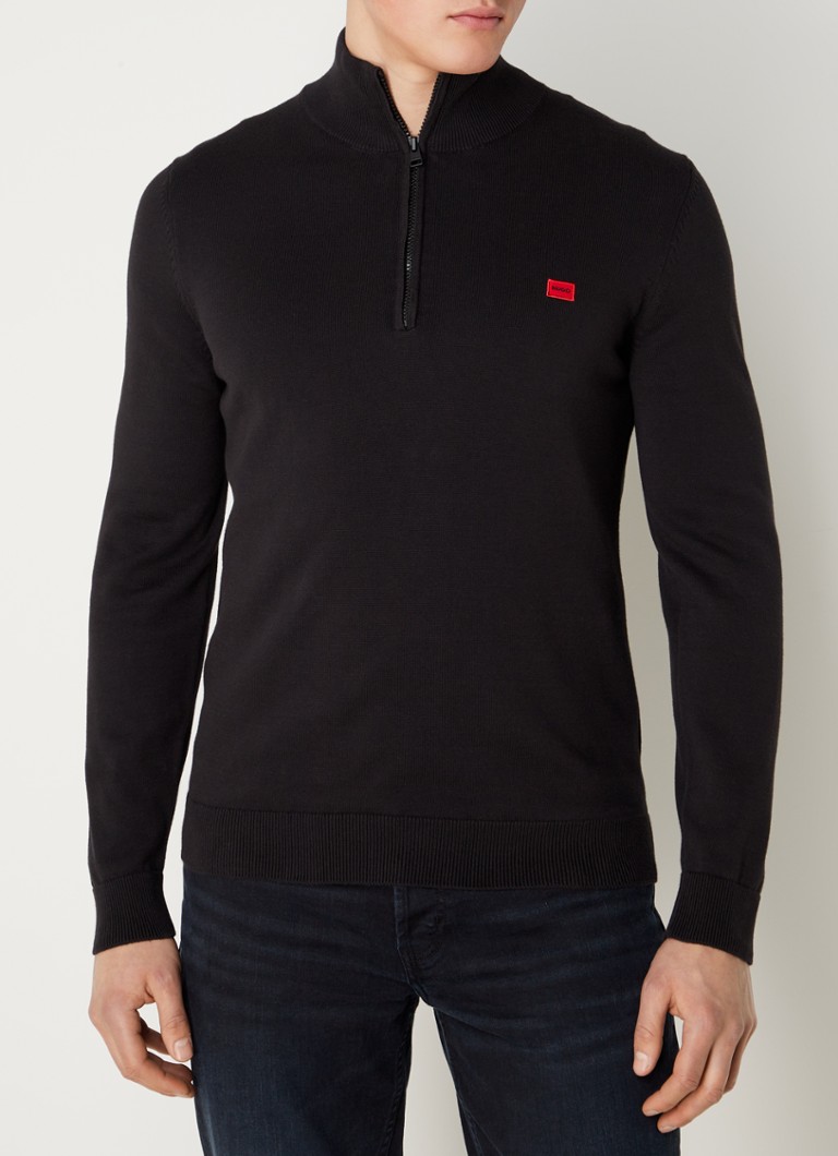 HUGO BOSS San Quintus fijngebreide trui met halve rits • Zwart • de Bijenkorf