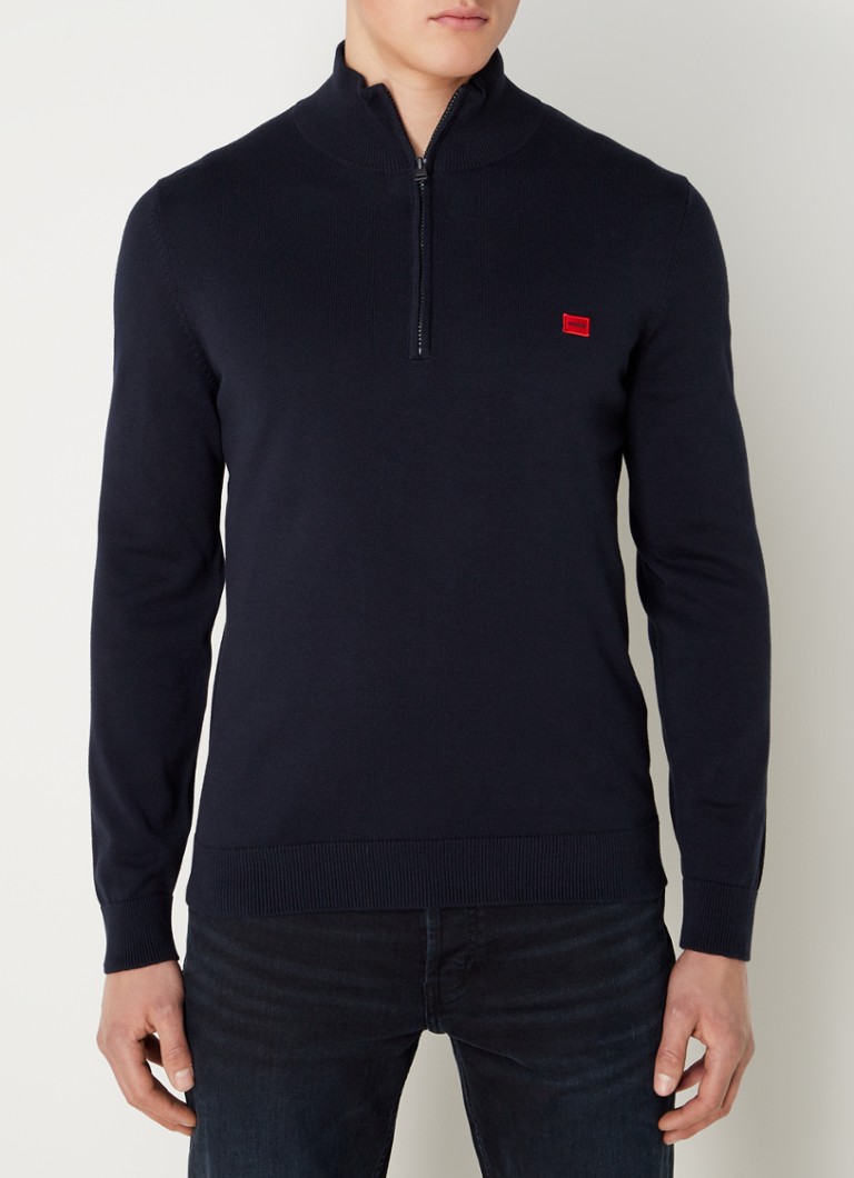 HUGO BOSS San Quintus fijngebreide trui met halve rits • Donkerblauw • de Bijenkorf