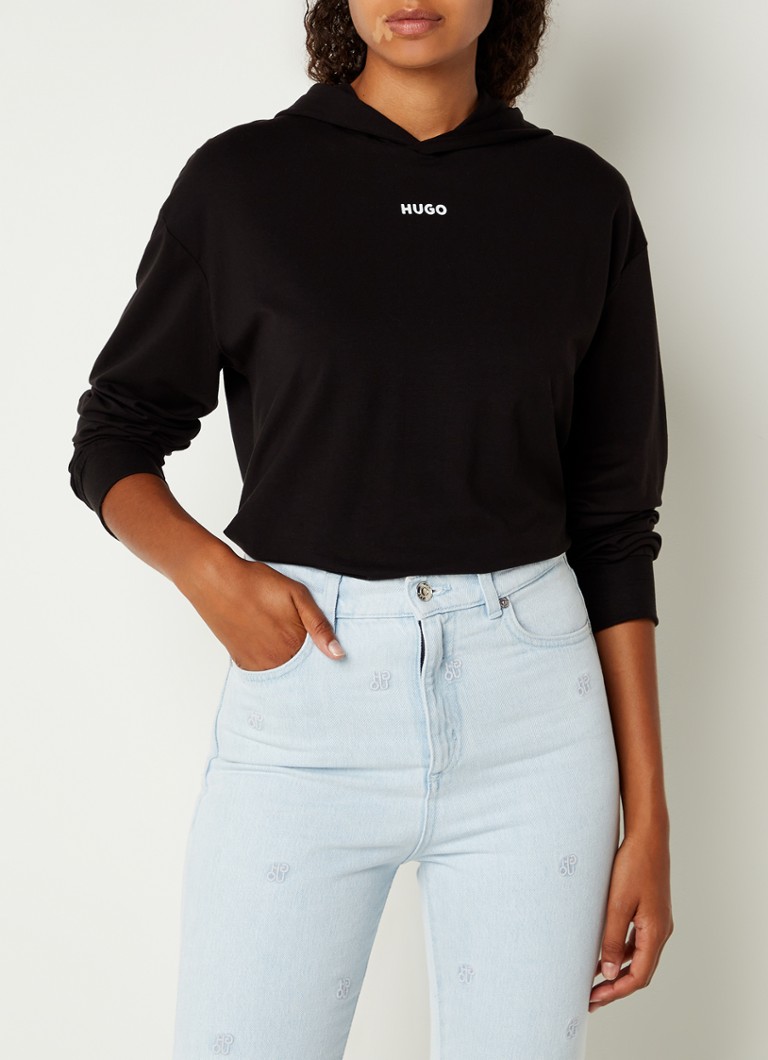 HUGO BOSS - Shuffle hoodie in lyocell blend met logo - Zwart