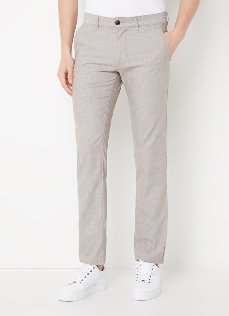 HUGO BOSS Slim fit chino in linnenblend met gemêleerd dessin ...