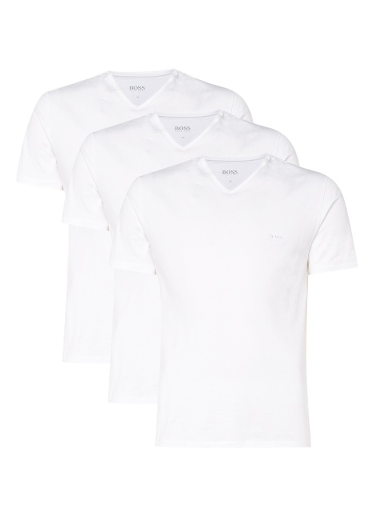 HUGO BOSS - T-shirt van katoen met V-hals in 3-pack - Wit