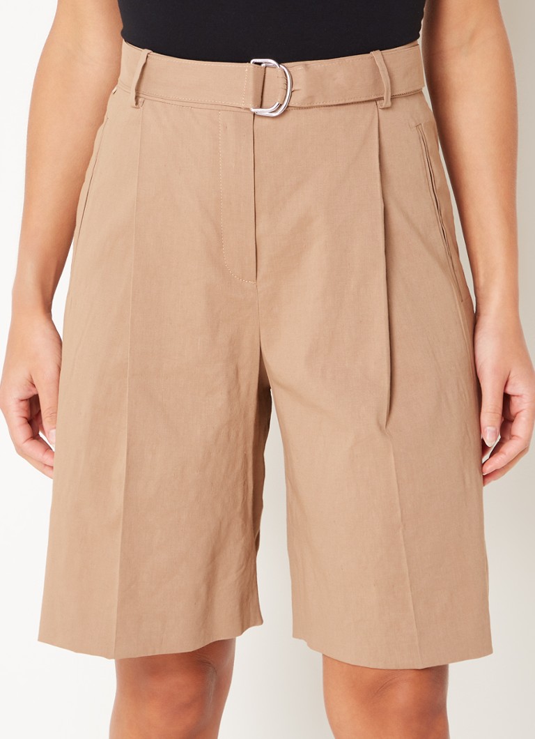 HUGO BOSS Tannah high waist wide fit korte broek in linnenblend ...