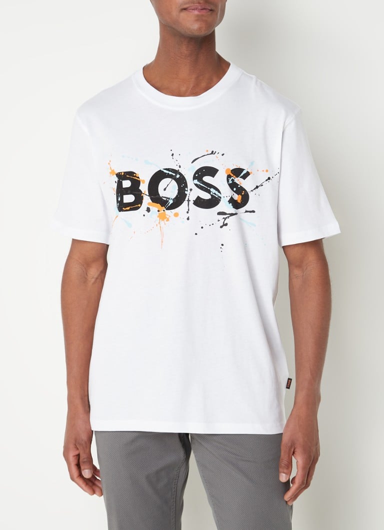 HUGO BOSS - TeeArt T-shirt met logoprint  - Gebroken wit