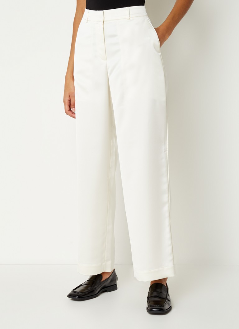 HUGO BOSS - Tesatina high waist wide fit pantalon van satijn - Gebroken wit