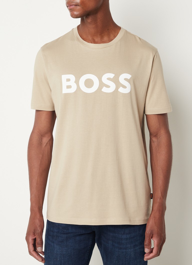 HUGO BOSS - Thinking T-shirt met logoprint  - Zand