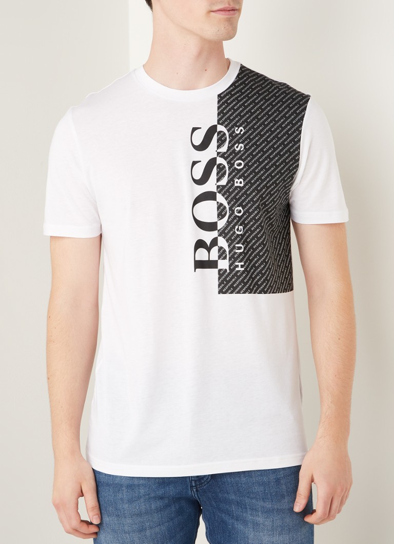 HUGO BOSS - TRefibra T-shirt in biologisch katoenblend met logoprint  - Wit