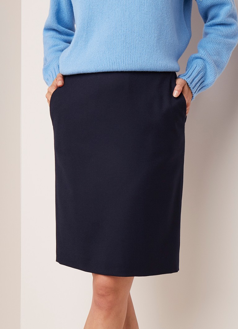 HUGO BOSS - Veltina kokerrok van wol met steekzakken - Donkerblauw
