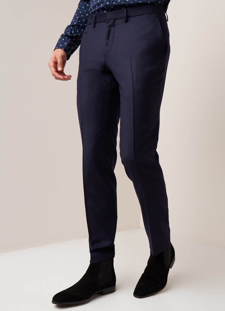 HUGO BOSS - Wilhelm skinny fit pantalon van wol - Donkerblauw