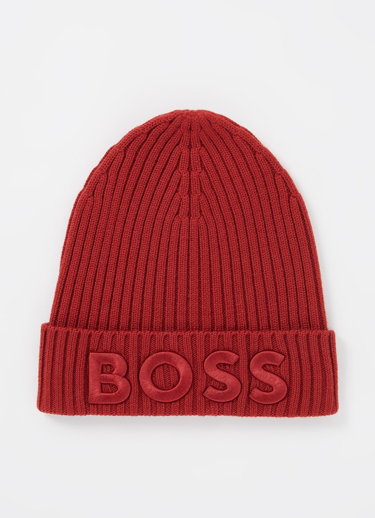 HUGO BOSS - Zaryan ribgebreide muts met logo - Bordeauxrood