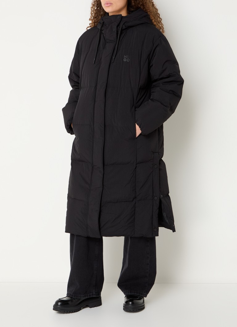 HUGO - Fini puffer jas met capuchon en steekzakken - Zwart