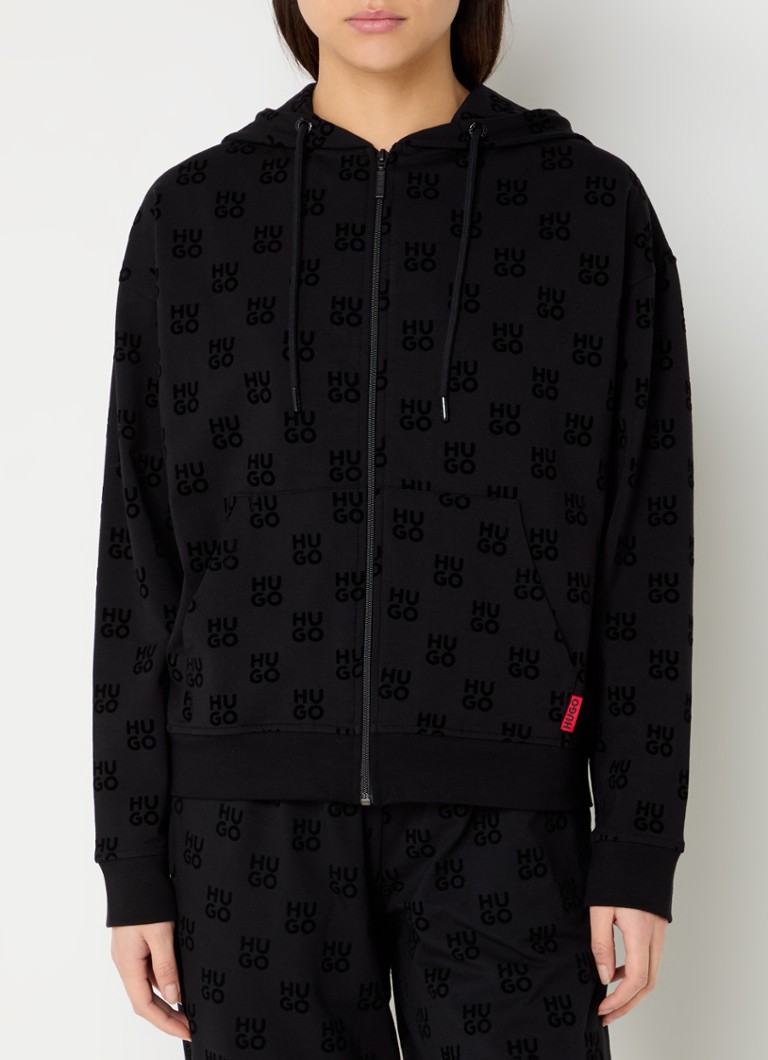 HUGO - Flokki loungevest met flock logoprint - Zwart