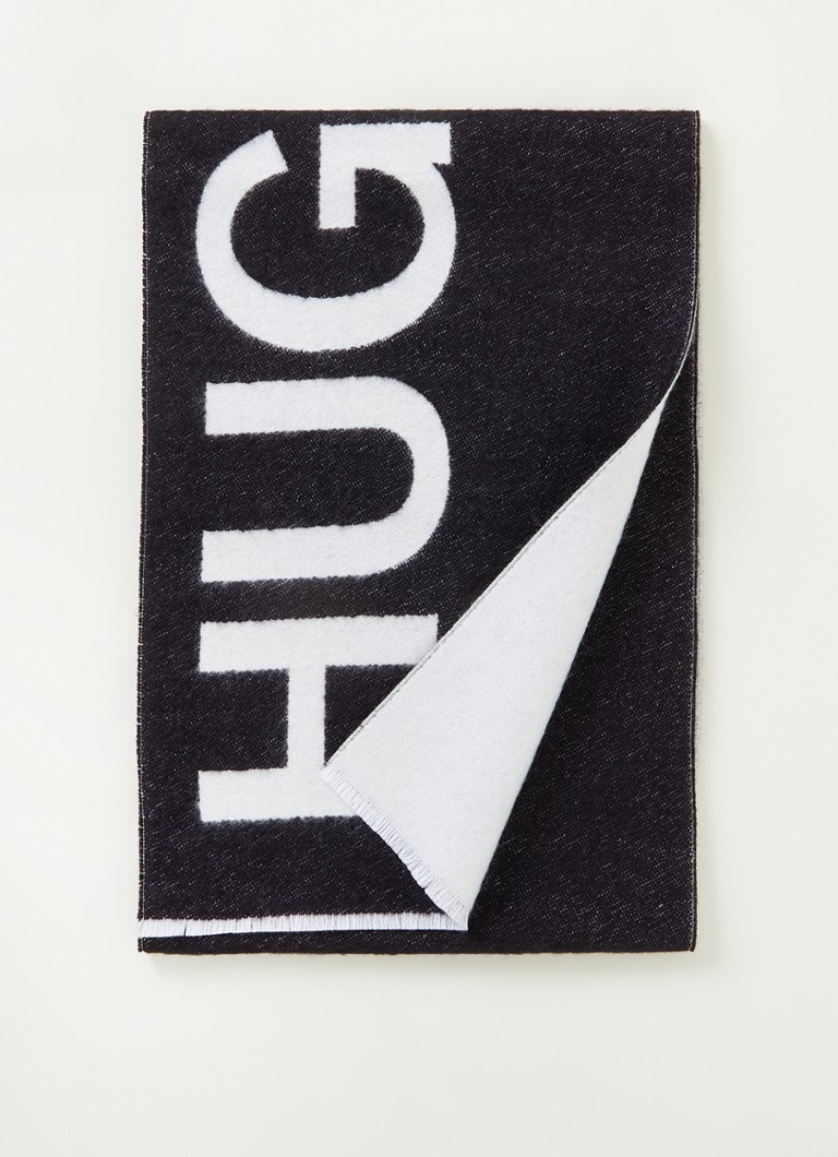 HUGO BOSS - Sjaal in wolblend met logo 205 x 35 cm - Zwart