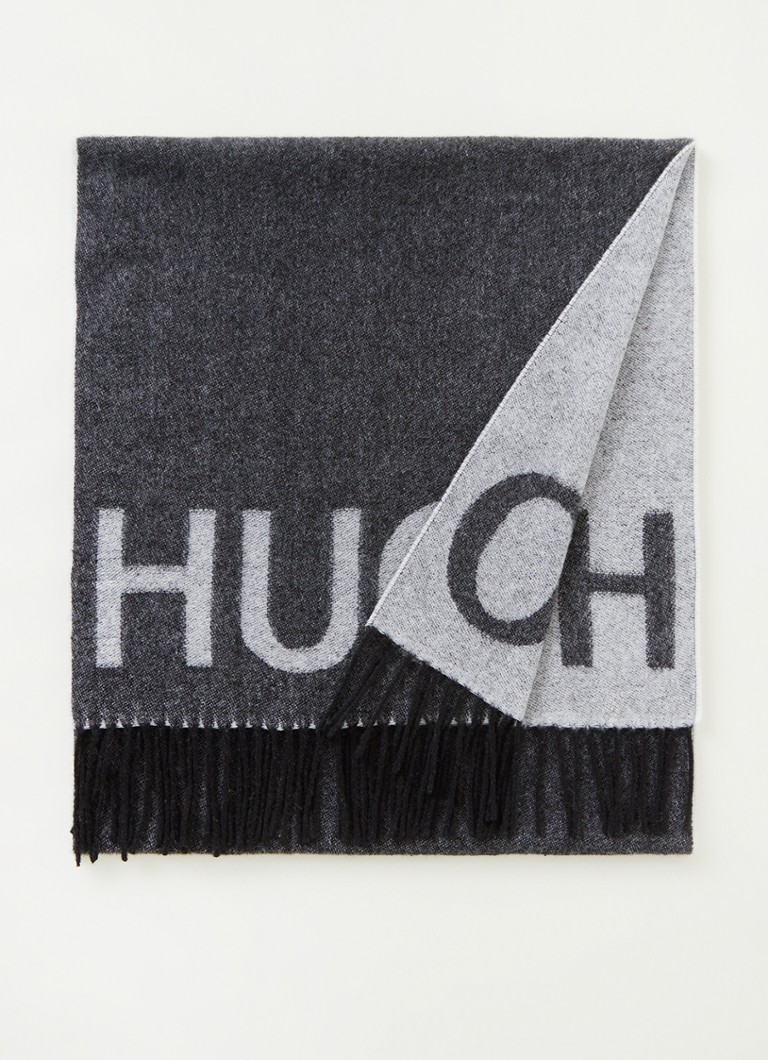 HUGO BOSS - Sjaal in wolblend met logoprint 195 x 45 cm - Middengrijs