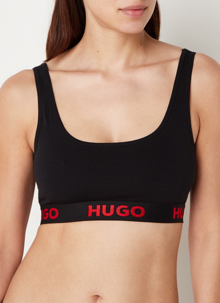 HUGO - Sport bh met light support en logoband - Zwart