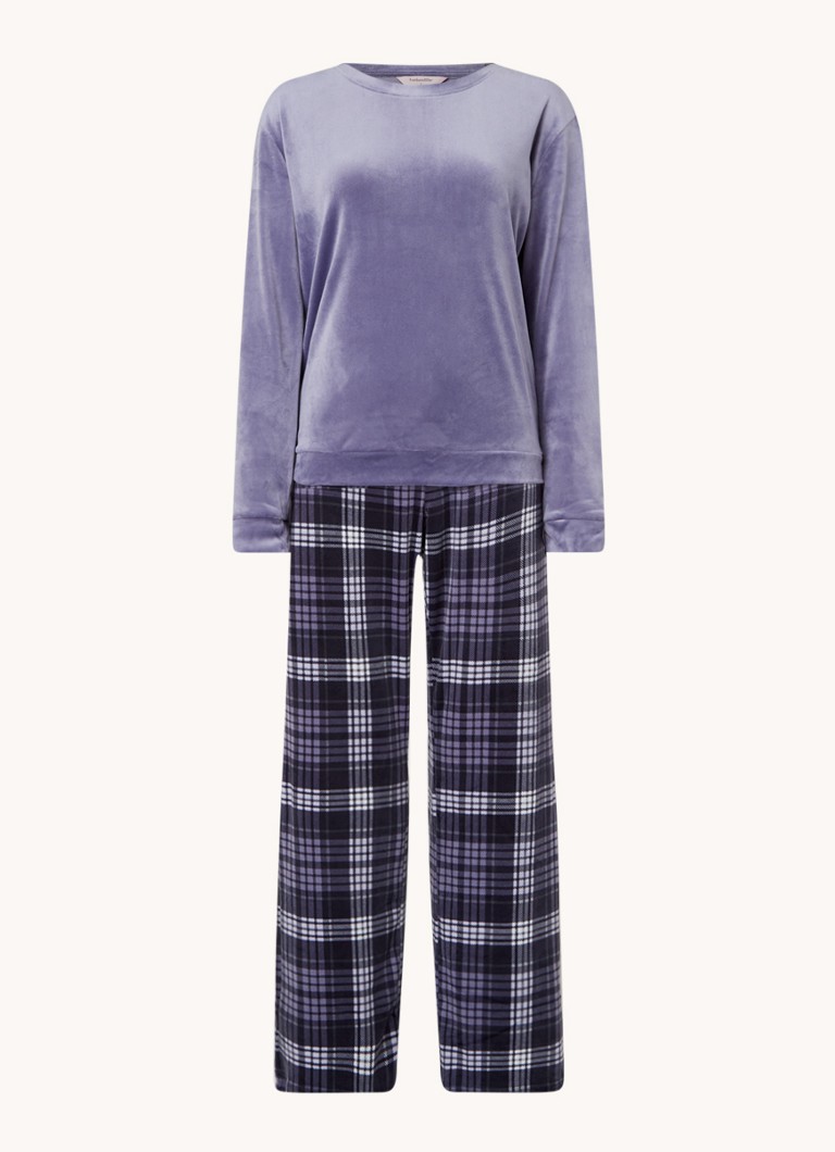 Missend Watt toeter Hunkemöller Pyjamaset van fluweel met ruitdessin • Blauw • de Bijenkorf