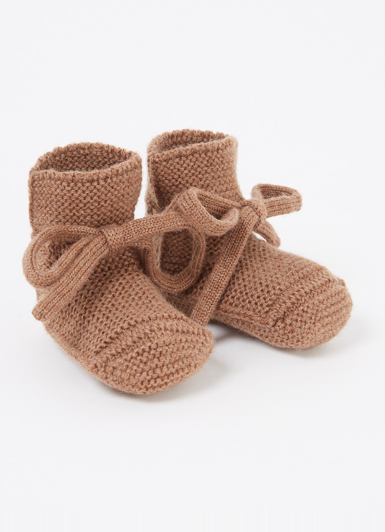 Hvid - Babyslofjes van merino wol - Bruin