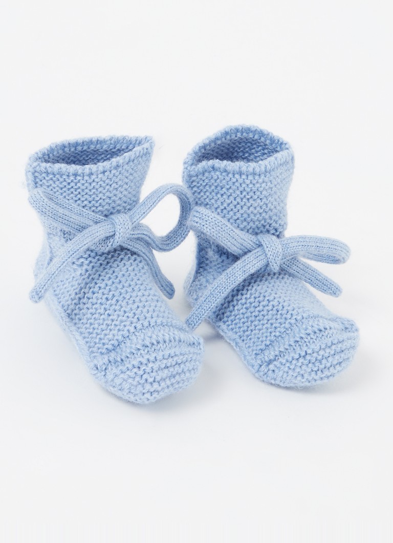 Hvid - Babyslofjes van merino wol - Blauw