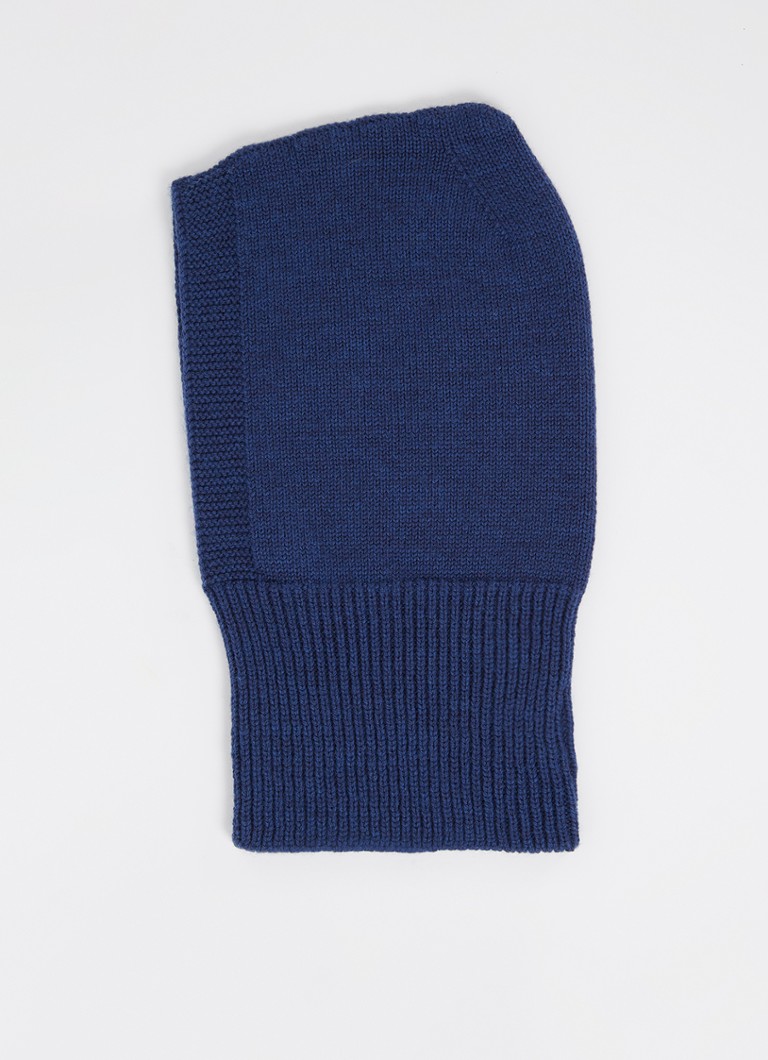 Hvid - Balaclava fijngebreide muts  - Royalblauw