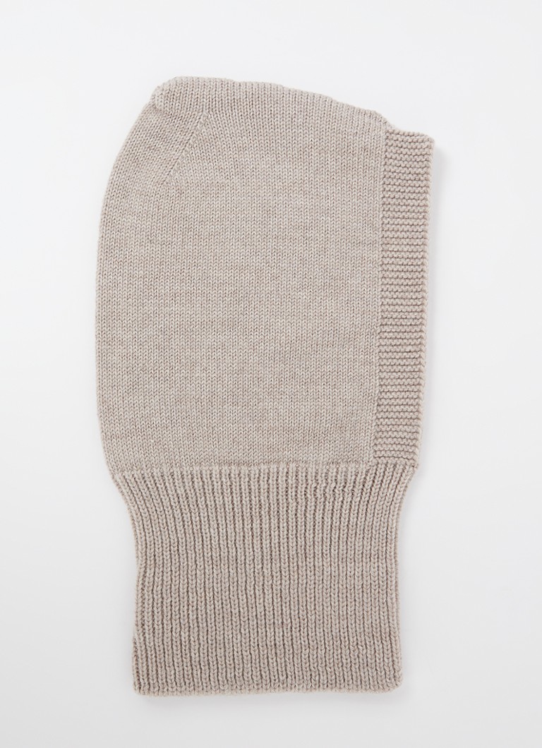 Hvid - Balaclava ribgebreide muts van wol - Beige