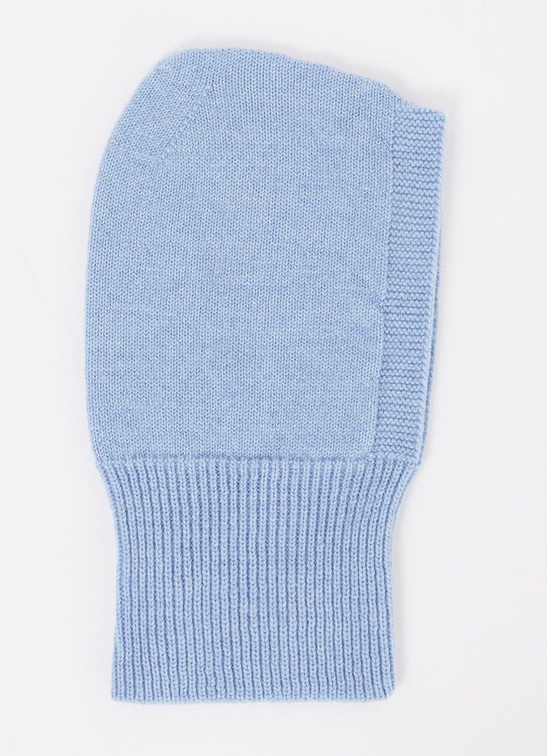 Hvid - Balaclava ribgebreide muts van wol - Lichtblauw