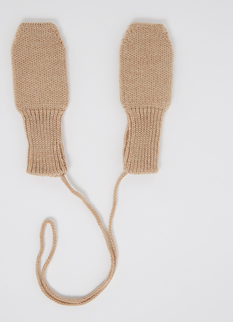 Hvid - Fiza grofgebreide wanten van merino wol  - Camel